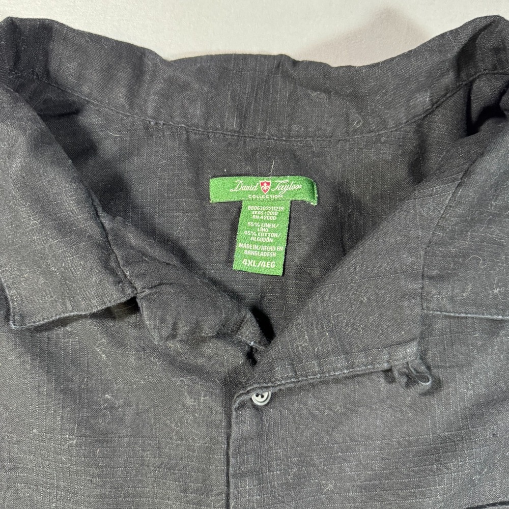 David Taylor Collection Mens 4XL Black Linen Cotton Short Sleeve Button Shirt - Picture 2 of 7
